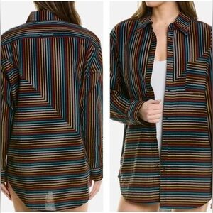 NWT Solid and Striped Oxford Tunic Blackout Rainbow Pinstripe 100% Cotton Shirt
